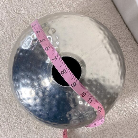 Handmade Dimpled Silver Tone Thin Metal Table Vase Decor Accent - Picture 9 of 12